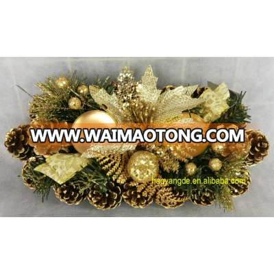 Artificial Pine cone candle holders with fruit and poinsettia