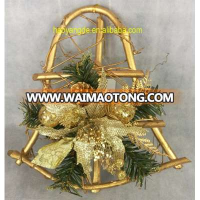 Artificial decorative natural Rattan Bell with fruit and poinsettia