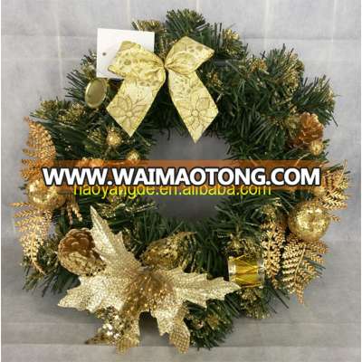 PVC decorative artificial Christmas Wreath with bowknot & poinsettia