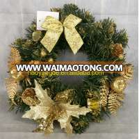 PVC decorative artificial Christmas Wreath with bowknot & poinsettia